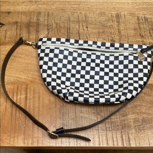 Clare V Black and Cream Crossbody Bag with Checkerboard Design